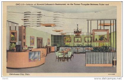 Howard Johnson's Restaurant Interior, Turner Turnpike Tulsa & Oklahoma City OK, 1953 Vintage Curteich Linen Postcard