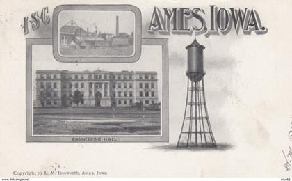 Ames Iowa, Iowa State College Train Engine Water Tower Engineering Hall Campus Views, c1900s Vintage Postcard