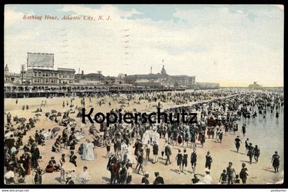 ALTE POSTKARTE ATLANTIC CITY BATHING HOUR BATH beach plage Strand Badeanzug clothes swimsuit cpa postcard Ansichtskarte