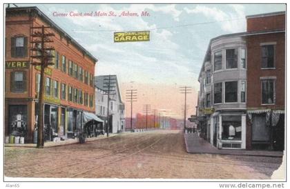 Corner Court and Main Street, Auburn Maine on 1910s Vintage Postcard