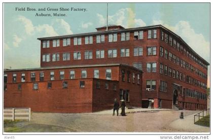 Field Bros. and Gross Shoe Factory, Auburn Maine on 1910s Vintage Postcard, Industry Manufacturing