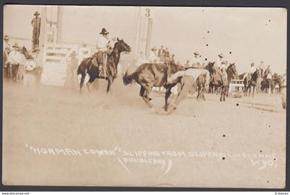 192?. Photo-POST CARD. "Norman Cowan" slipping from slipery. Cheyenne, Wyoming. (Poublepay.) - JF301674