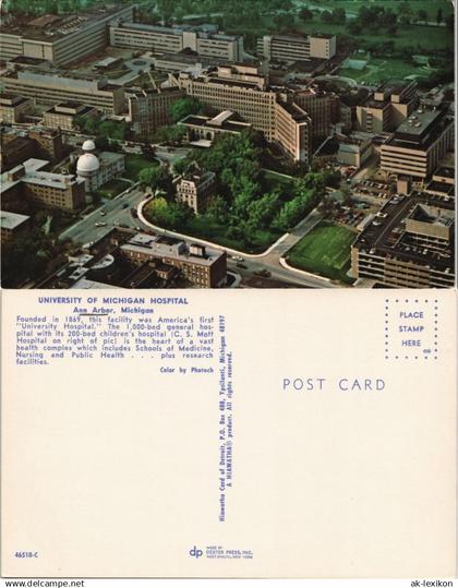 Postcard Ann Arbor UNIVERSITY OF MICHIGAN HOSPITAL Aerial View, USA 1965