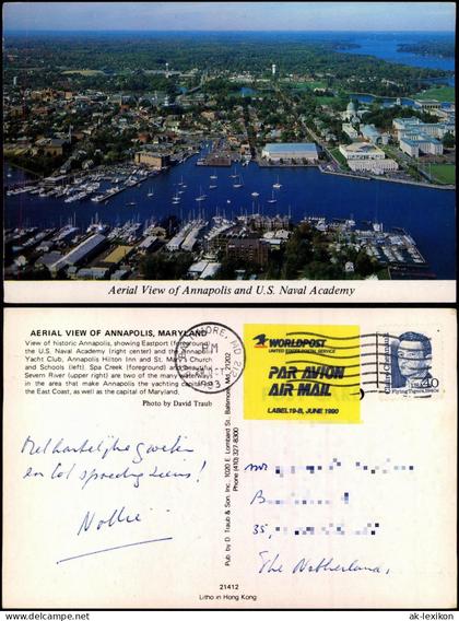 Postcard Annapolis Aerial View of Annapolis and U.S. Naval Academy 1993