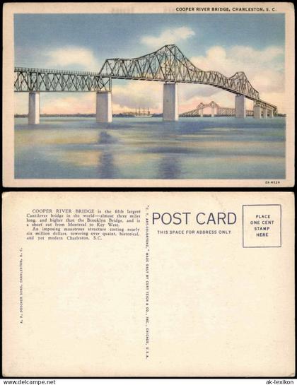 Postcard Charleston COOPER RIVER BRIDGE, CHARLESTON, USA 1930