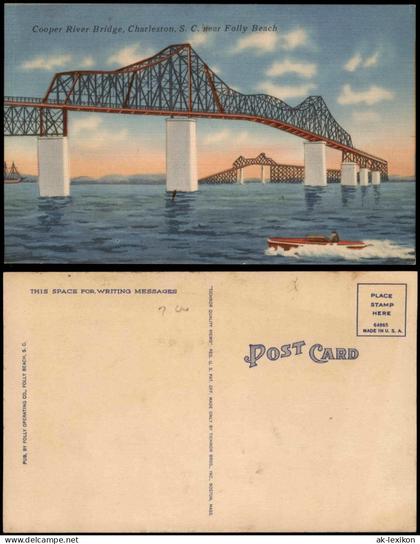 Postcard Charleston Cooper River Bridge, S. C. near Folly Beach 1932