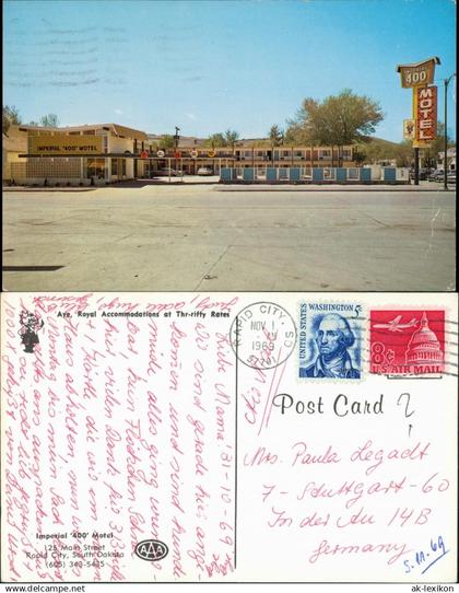 Postcard Rapid City Imperial '400' Motel, Street View, Main Street 1969