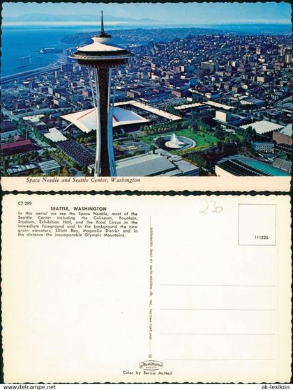 Postcard Seattle Space Needle and Seattle Center, Luftaufnahme USA 1975