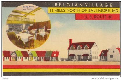 Baltimore MD Maryland, Belgian Village Motel Lodging, Roadside Attraction, c1940s Vintage Linen Postcard