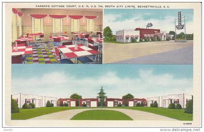 Bennetsville South Carolina, Farron's Cottage Court Lodging Motel and Dining, c1940s Vintage Linen Postcard