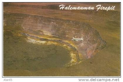 Halemaumau Crater Firepit, Big Island of Hawaii, Kilauea Volcano, HATS Small Plane  c1960s Vintage Postcard