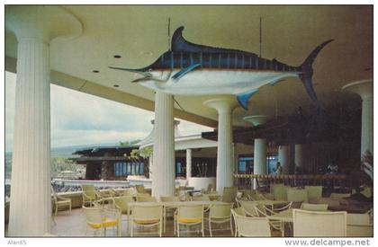 Kailua-Kona Big Island Hawaii, Kona Hilton Hotel, Marlin Fish in Lobby Interior View, c1950s Vintage Postcard