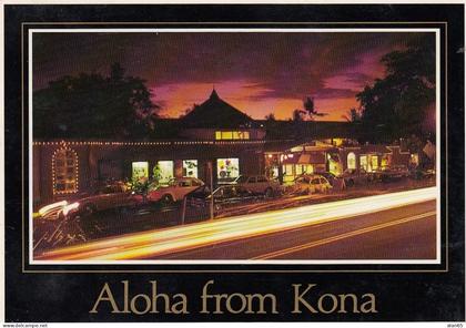 Kailua-Kona Big Island of Hawaii, Night Street Scene, Businesses, Volkswagen Autos c1980s Vintage Postcard