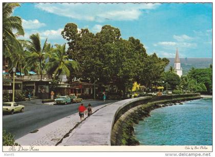 Kona Big Island Hawaii Alii Drive Street Scene on Waterfront, Ford Mustang Auto, c1970s Vintage Postcard