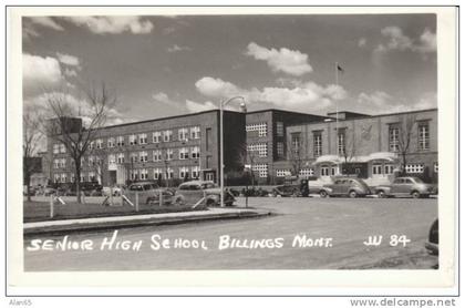 Billings Montana High School on 1940s Vintage Real Photo Postcard, Autos