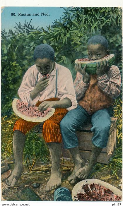 BLACK AMERICANA - Rastus and Ned, watermelon