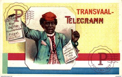 Transvaal Südafrika, Telegramm, Zeitungsverkäufer mit Extrablatt, Ohm    Black Americana   afro americana coleccionblack