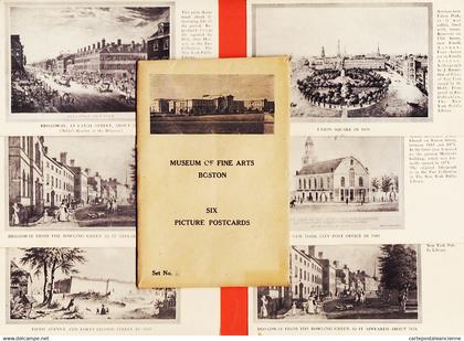 09354 / ⭐ ♥️  Rare BOSTON MA-Massachusetts Museum Fine Arts Six Picture Postcards BROADWAY NEW-YORK  about 1826-1850