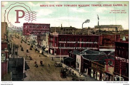 Bird's eye view towards Masonic Temple, Cedar Rapids, Iowa