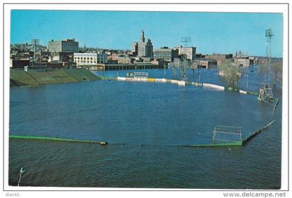 Davenport Iowa Baseball Field under Mississippi River 1965 Flood Waters, c1960s Vintage Postcard