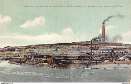 GREAT FALLS (MT) Panorama of Missouri River showing B. & M. Smelter and Black Eagle Falls