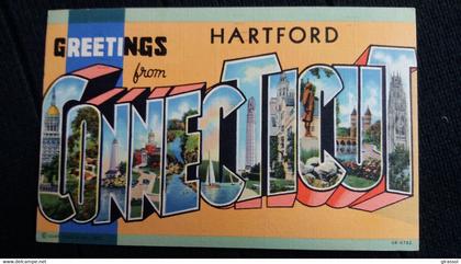 CPA GREETINGS FROM CONNECTICUT HARTFORD  ED CT ART COLORTONE LETTRES USA 1941