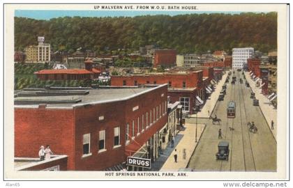 Hot Springs National Park AR Arkansas, Malvern Avenue Street Scene, c1920s Vintage Postcard