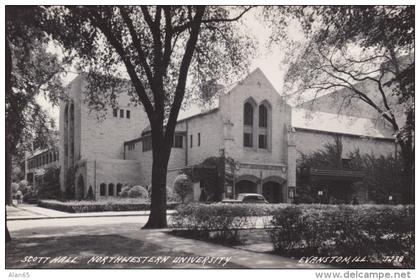 Evanston Illinois, Scott Hall Northwestern University Campus Building, c1940s Vintage Real Photo Postcard