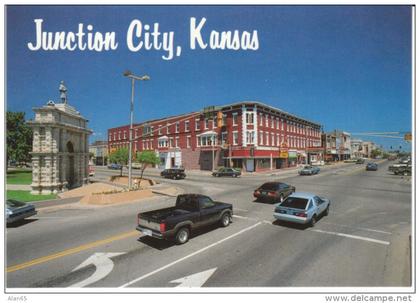 Junction City KS Kansas, Downtown Street Scene, Auto, c1990s Vintage Postcard