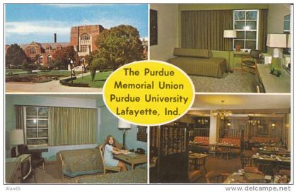 Lafayette Indiana, Purdue University, Memorial Union, Guest Room Interior View, c1970s Vintage Postcard