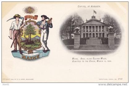 Maine State Capitol Building, Augusta ME c1900s Vintage Postcard, Paducah KY Clothing Store Message on back