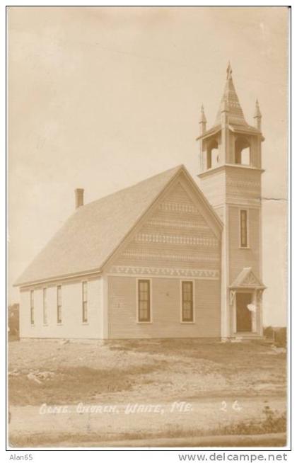 Waite ME Maine, Congregational Church, Architecture, c1910s Vintage Real Photo Postcard