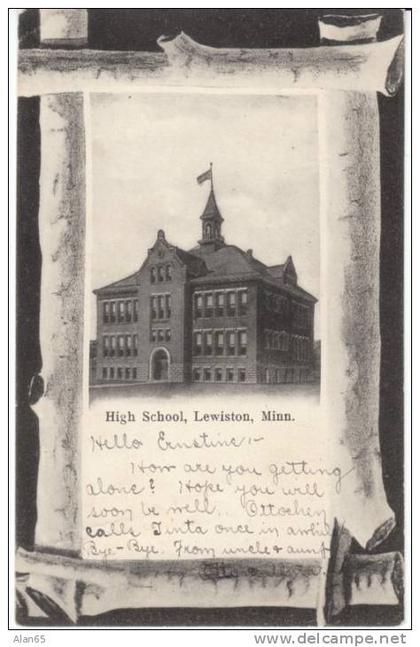 Lewiston MN Minnesota, High School Architecture on c1910s Vintage Postcard