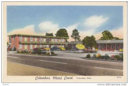 Columbus MS Mississippi, Columbus Motel Court, Lodging, c1950s Vintage Linen Postcard