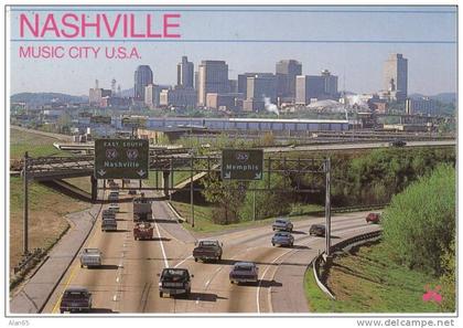 Nashville TN Tennessee , I-24 I-65 Interstate Freeway, Autos, on 1980s Vintage Chrome Postcard