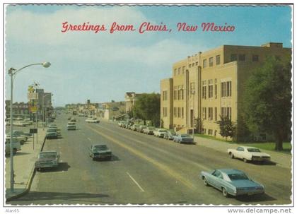 Clovis NM New Mexico, Street Scene, Autos, Courthouse, on c1960s Vintage Postcard