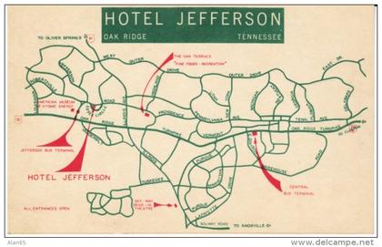 Oak Ridge Tennessee,  Hotel Jefferson, Map of Area, Atomic Energy Museum, c1950s Vintage Postcard