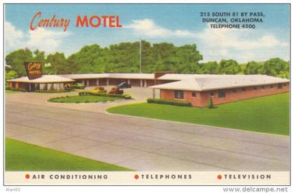 Duncan OK Oklahoma, Century Motel, Lodging, c1940s/50s Vintage Linen Postcard