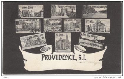 Providence RI Rhode Island, Multi-view Brown University Street Scene Parks, c1900s/10s Vintage Postcard