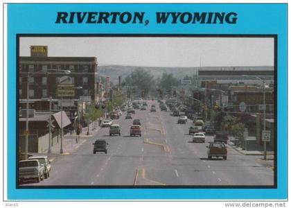 Riverton WY Wyoming, Street Scene Autos, on c1980s Vintage Postcard