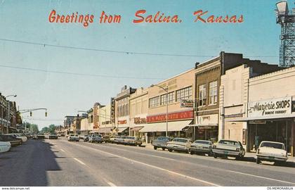 Salina Kansas - Santa Fe Avenue , Stores Shops Old Cars