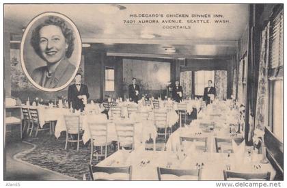 Seattle Washington, Hildegard's Chicken Dinner Inn, Restaurant Interior View, 7401 Aurora Ave N, c1950s Vintage Postcard