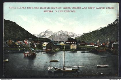 AK Sitka /Alaska, View from the harbor with Three Sisters in the distance