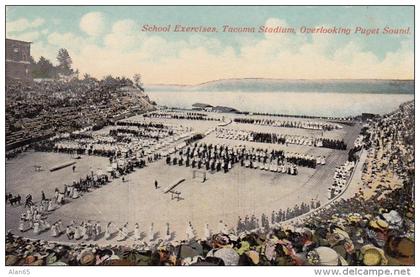 Tacoma Washington, Stadium High School, Exercises in Stadium, c1910s Vintage Postcard