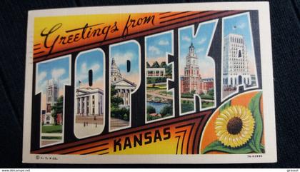 CPA GREETINGS FROM TOPEKA KANSAS LETTRES  ED CT ART COLORTONE   USA 1948 TOURNESOL FLEUR FLOWER