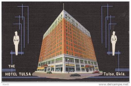Hotel Tulsa, Tulsa OK Oklahoma, Art Deco Theme on c1935 Vintage Curteich Linen Postcard