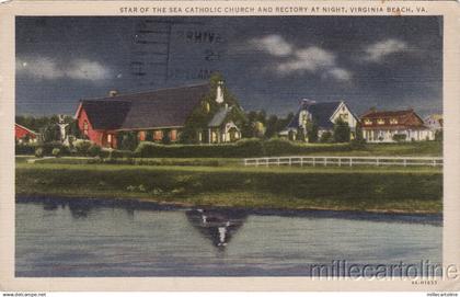 * VIRGINIA BEACH - Star of the Sea Catholic Church and Rectory at night 1936