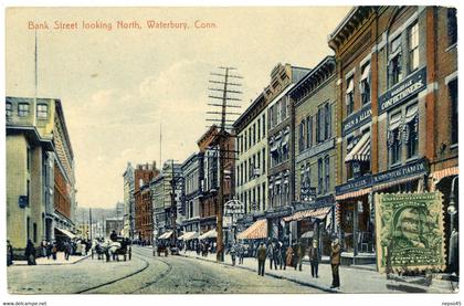 États-Unis.Amérique.Waterburry.Connecticut.Bank street looking North.Rue de la Banque direction Nord.oblitération 1907.