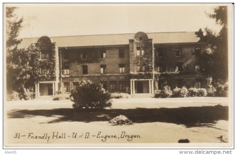 Eugene OR Oregon, Friendly Hall University of Oregon Campus, c1920s/30s Vintage Real Photo Postcard