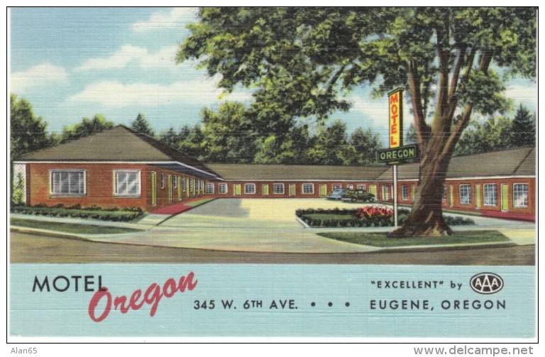 Eugene OR Oregon, Motel Oregon, Lodging, c1950s Vintage Linen Postcard